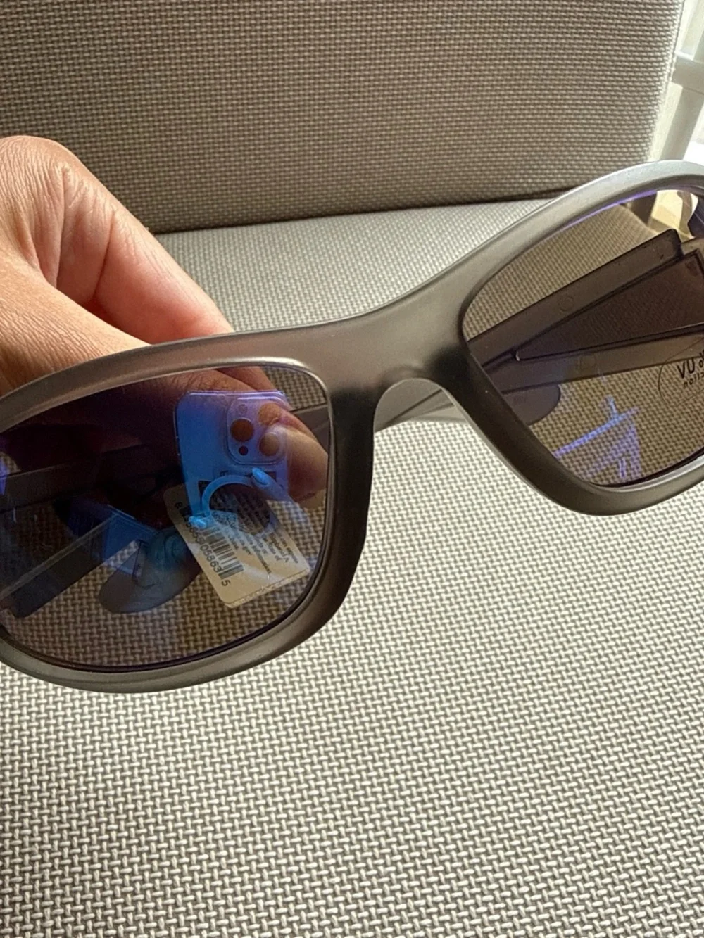 Sporty Gray Sunglasses with Blue Mirrored Lenses